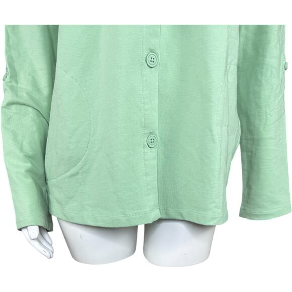 Denim & Co. Beach French Terry Roll Tab Sleeve Hooded Jacket Fresh Sage Small - Picture 3 of 14